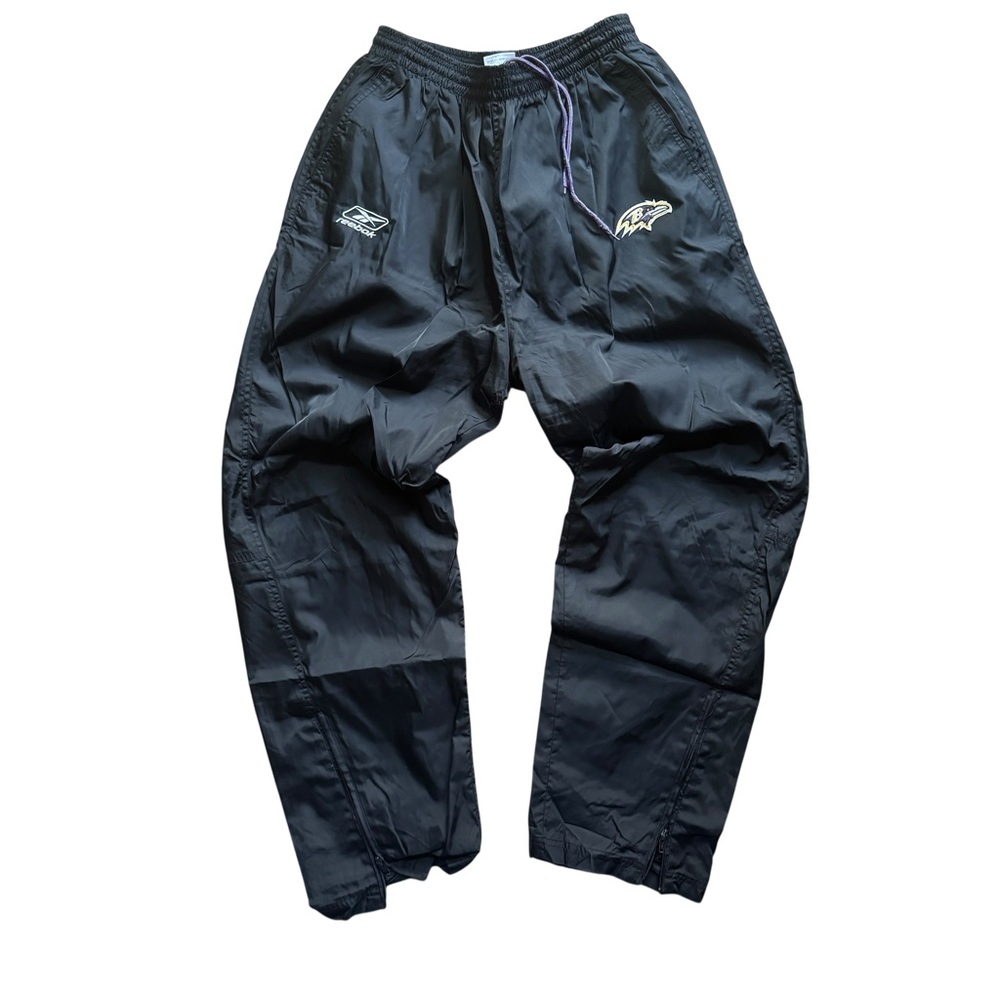 VINTAGE REEBOK BALTIMORE RAVENS NYLON SIDELINE PANTS - LG